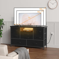 Cassettiera Garvee con 8 cassetti, 3 prese di corrente e 2 porte USB, mobile TV con luce LED per camera da letto, soggiorno, corridoio, 120 cm, nero