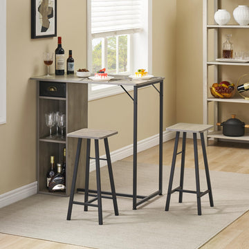 Set tavolo e sedie da bar rustico Garvee, 3 pezzi con contenitore, cuscini ergonomici, struttura in metallo per appartamento e bar, compatto, impermeabile