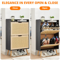 Scarpiera Garvee per corridoio con organizer in rattan, cassetto ribaltabile, ventilata, compatta, 38,66''x23,62''x9,25'', MDF, colore naturale