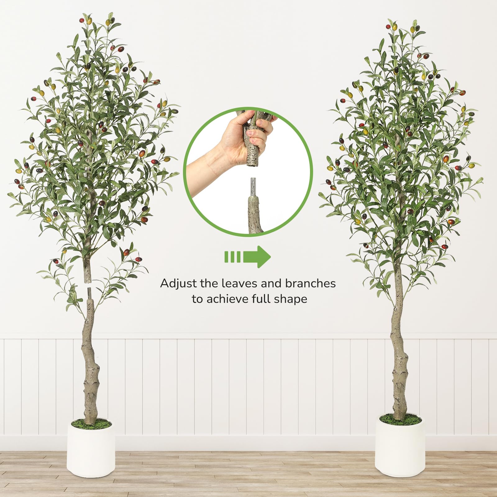 Albero di ulivo artificiale Garvee alto 5 piedi con tronco realistico e frutti per la decorazione di casa e ufficio, vaso bianco in PP ignifugo