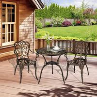 Set da esterno Garvee da 3 pezzi in alluminio pressofuso con foro per ombrellone per giardino, balcone, terrazza, finitura in ottone retrò, robusto ed elegante