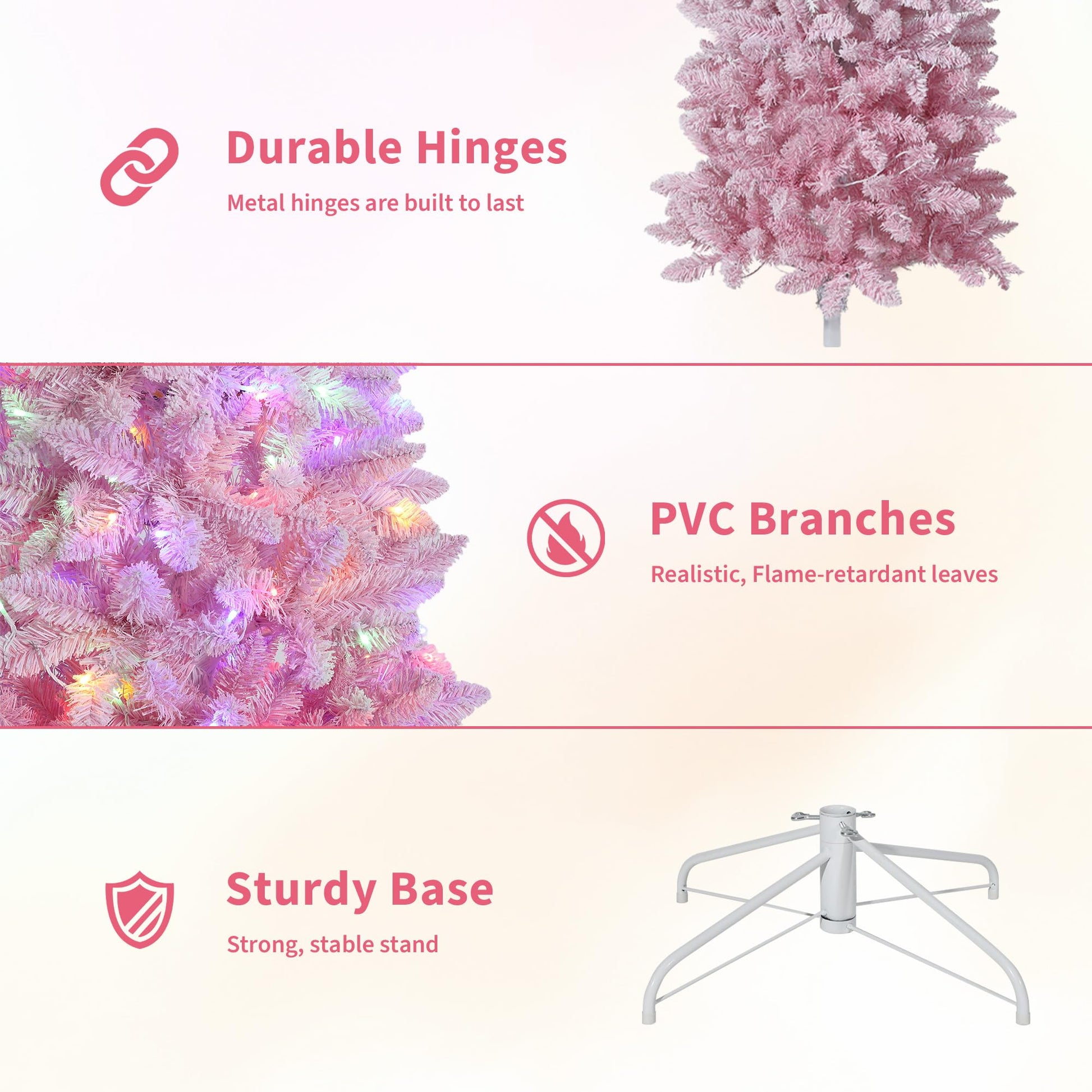 Albero di Natale Garvee artificiale da 140 cm rosa con 100 LED per la decorazione della Natalia del soggiorno