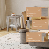 Tavolino laterale Garvee Farmhouse con contenitore, comodino rustico a 2 ripiani in legno impermeabile, grigio, per soggiorno e camera da letto, compatto