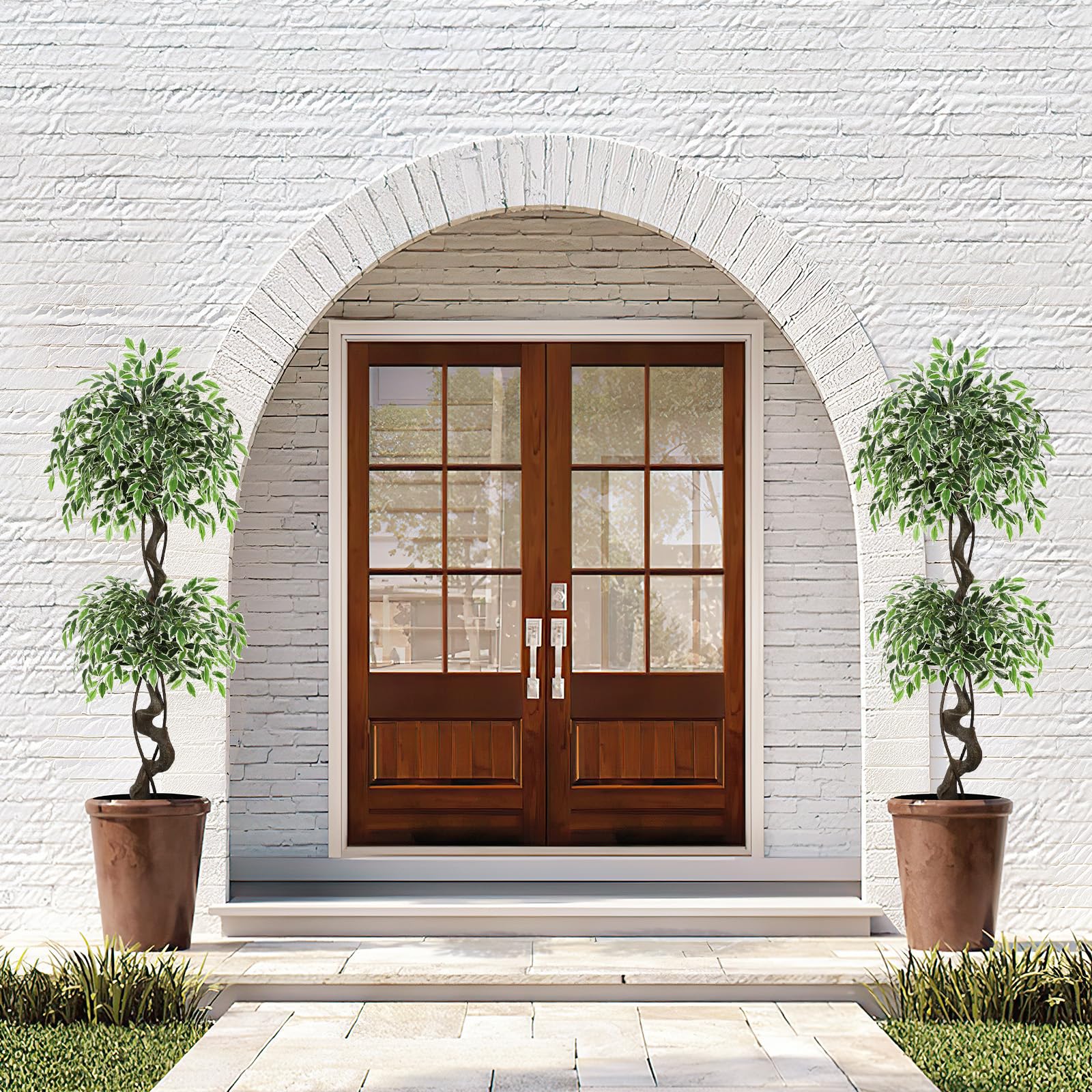 Albero di ficus artificiale Garvee da 5 piedi con oltre 1100 foglie di seta, vaso in ceramica RESISTANT, muschio e ciottoli per ufficio e soggiorno, verde realistico