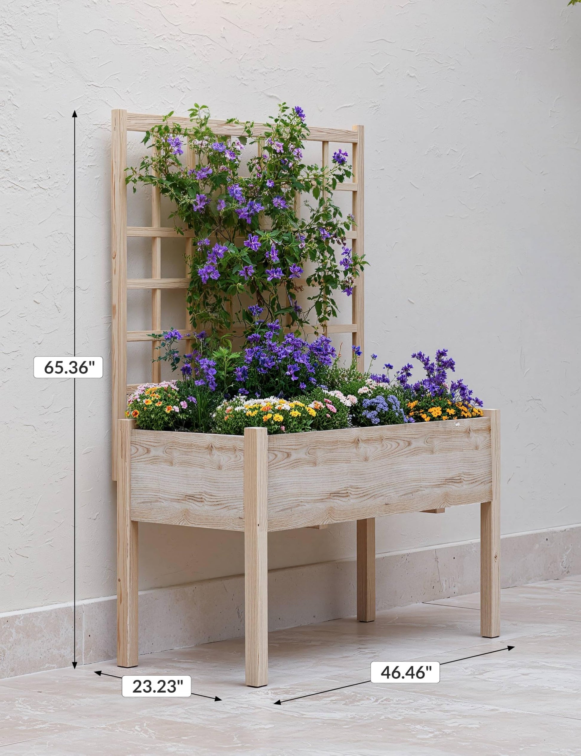 Aiuola rialzata Garvee con traliccio, in legno, resistente alle intemperie, grande, per balcone e giardino, ergonomica