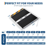 Rampa per sedia a rotelle in alluminio Garvee da 2 piedi: rampa portatile leggera per gradini, soglie delle porte e auto con capacità di 600 libbre, ideale per sedie a rotelle, deambulatori e passeggini