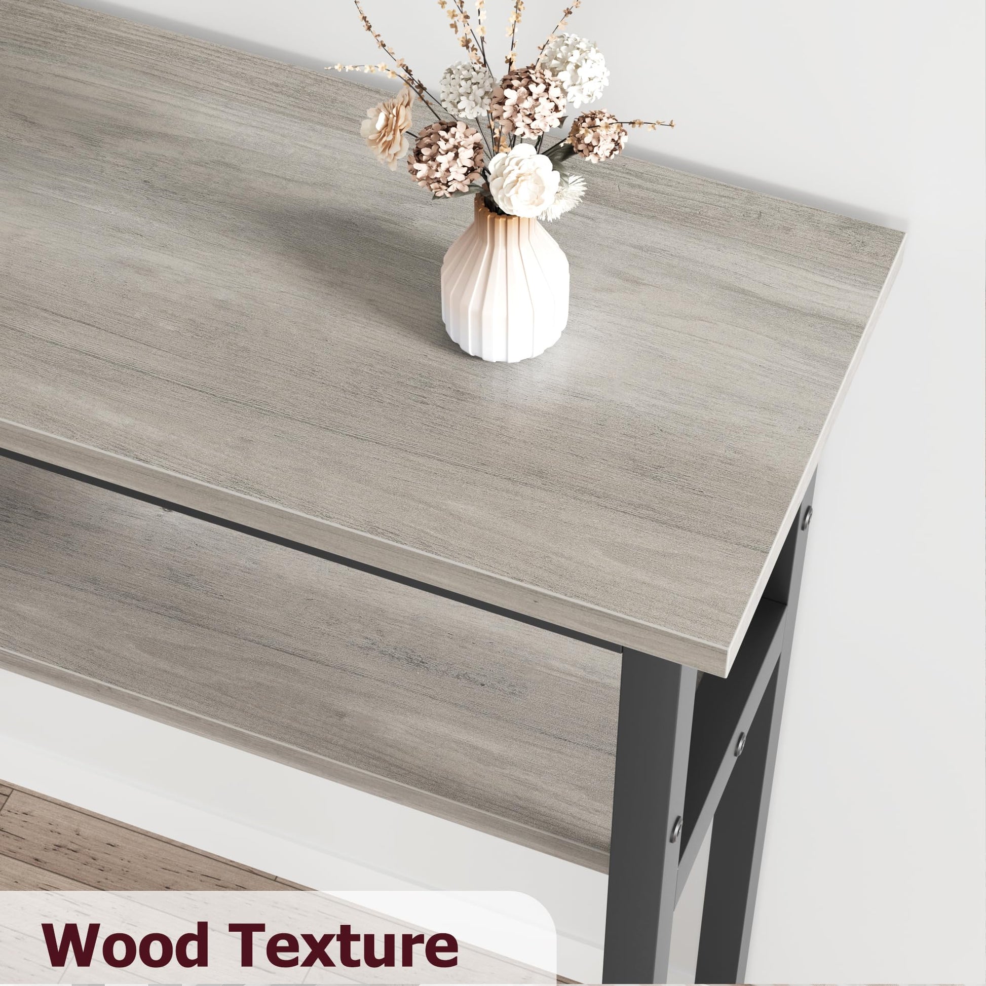 GARVEE Tavolo consolle stretto 180x23x100 cm, 2 ripiani, spazio di archiviazione, legno, extra lungo, grigio, per corridoio e soggiorno