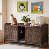Garvee Mobile In Rattan Per Lettiera Nascosta Doppia Per 2 Gatti Soggiorno Camera Naturale Ventilato - Brown