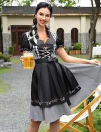 Abito tradizionale Dirndl midi da donna Garvee in 2 pezzi con abito Dirndl e grembiule per l'Oktoberfest, taglie 34-52, confezione riutilizzabile
