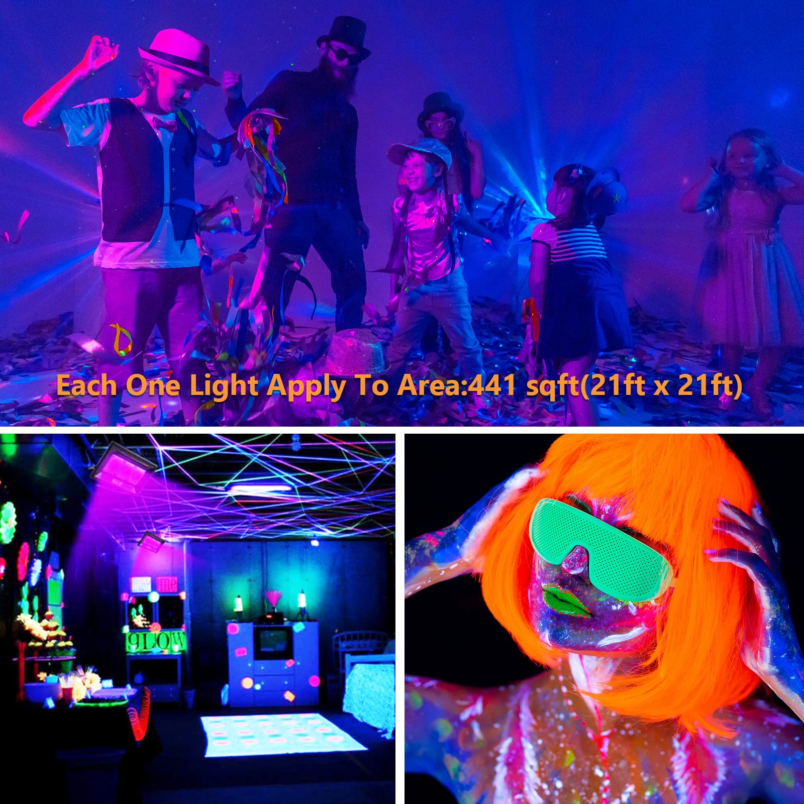 Garvee UV Blacklight 2-Pack 36W 12 LED Blacklight Bar Lampada 390-400nm Lunghezze d'onda UVA Cavo da 1,5M per Halloween Body Painting Decorazione per feste sul palco