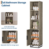Mobiletto da bagno alto Garvee da 70" stretto con anta, ripiano regolabile, in legno, stile country moderno, nero, per cucina e soggiorno