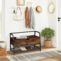 Panca portascarpe da ingresso Garvee con struttura in metallo e melamina, contenitore con piano sollevabile, robusta, versatile, compatta per corridoio e camera da letto, nera