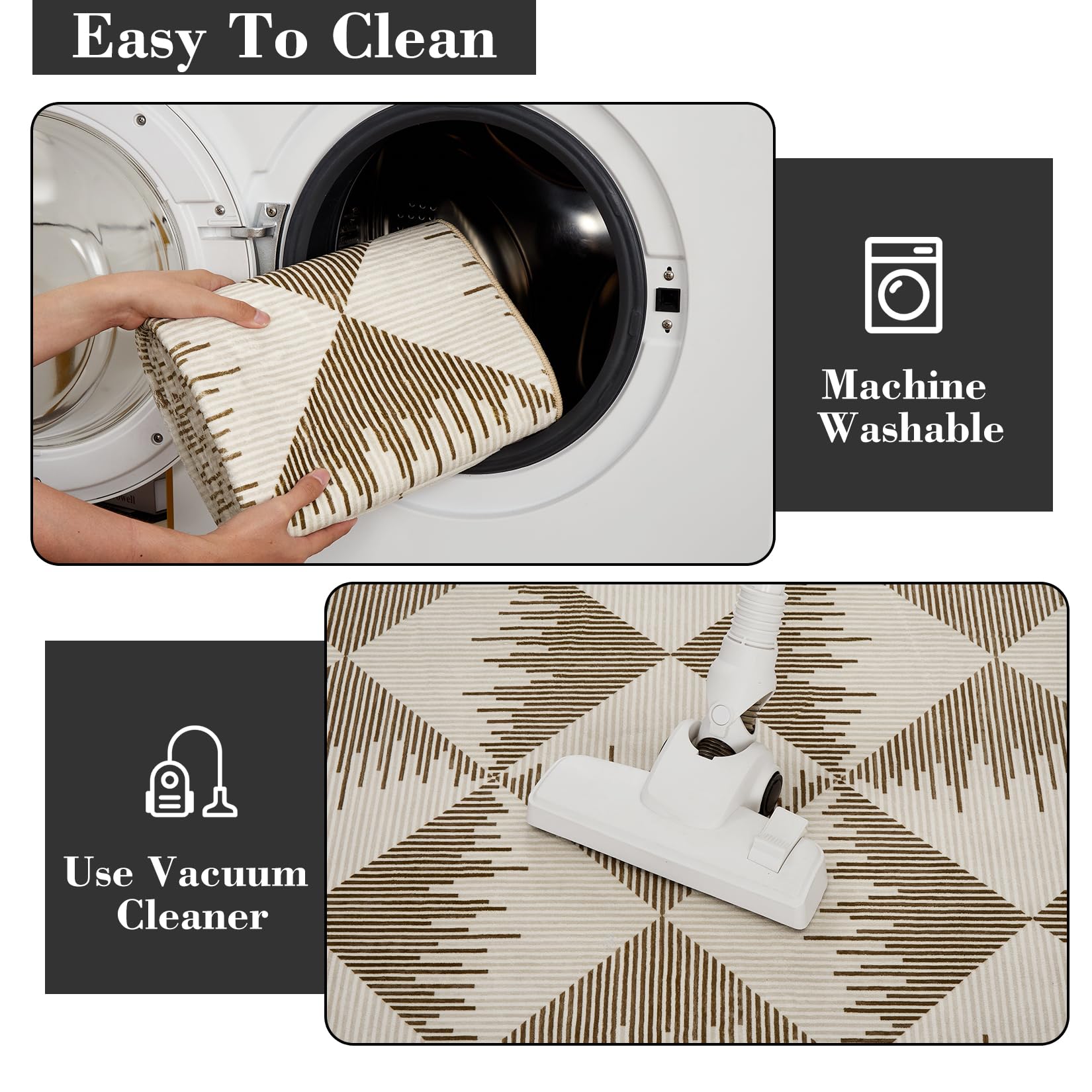 Tappeto lavabile Garvee per soggiorno/camera da letto, 120x170 cm, beige, antiscivolo, pelo corto