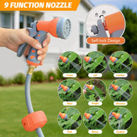 Avvolgitubo retrattile Garvee da giardino da 5/8" x 65 piedi con spruzzatore a 9 funzioni, lunghezza bloccabile, PVC e ottone, ritorno lento automatico, rotazione di 180°, montaggio a parete per giardino