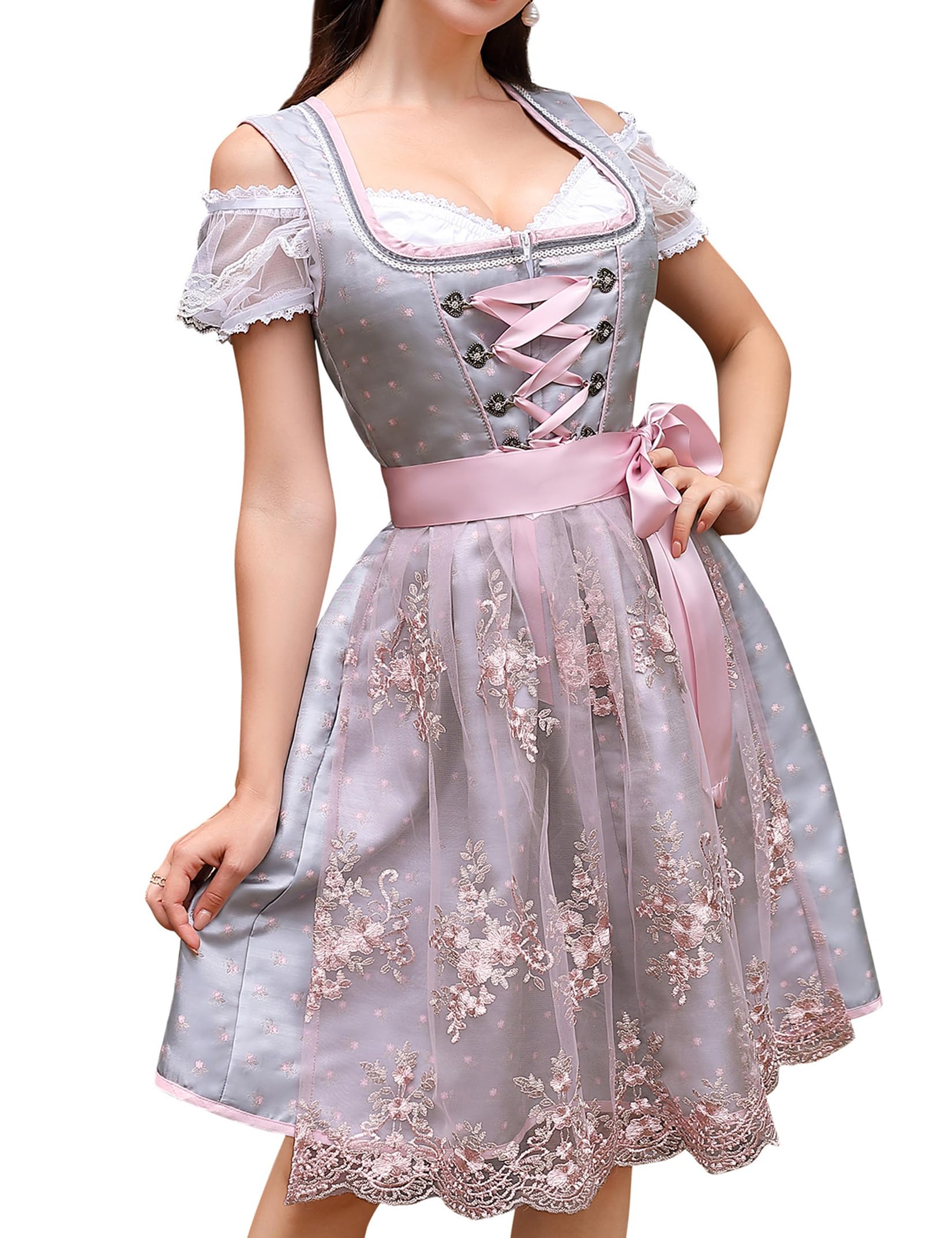 Garvee Dirndl da donna, set midi da 3 pezzi, elegante abito corto tradizionale rosso, taglia 38