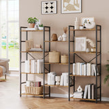 Libreria Garvee Industrial a 4 ripiani con struttura in metallo, grande e robusta mensola per soggiorno e ufficio, marrone rustico, versatile - marrone