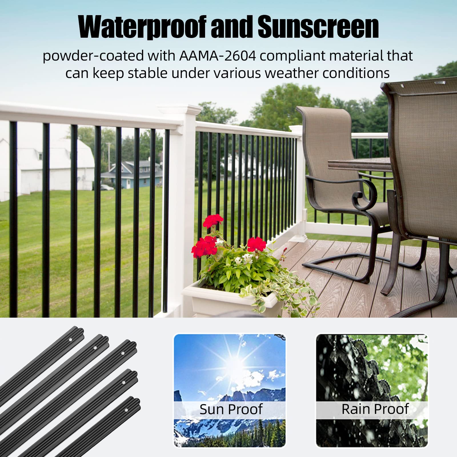 Balaustra per terrazza in alluminio Garvee – Nero opaco, barre robuste per scale e terrazze, moderne e resistenti alle intemperie