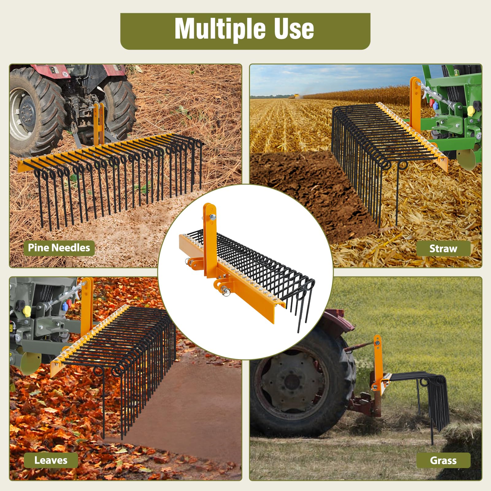 Rastrello per aghi di pino GARVEE da 60 pollici – Acciaio verniciato a polvere per una manutenzione efficiente del giardino