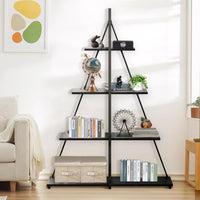 Libreria Garvee a 4 ripiani, design a scala, legno robusto, a forma di A, soggiorno, ufficio, camera da letto, nera, versatile