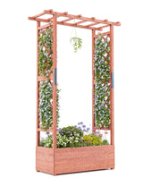 Garvee Letto Da Giardino Rialzato Con Graticcio, 183 cm Alto, Legno Solido Impermeabile, Supporti Rinforzati, Tetto Pensile, 4 Fori Drenaggio, Ideale Per Piante Rampicanti E Ortaggi - Marrone