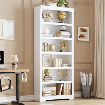 Garvee Libreria Rustica Alta 190,5 cm con 2-6 Ripiani Regolabili, MDF Robusta, Design Elegante, Anti-Ribaltamento per Soggiorno e Studio, Bianco