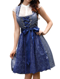 Garvee Dirndl da donna elegante, corto, set da 3 pezzi, blu Oktoberfest, taglia 40