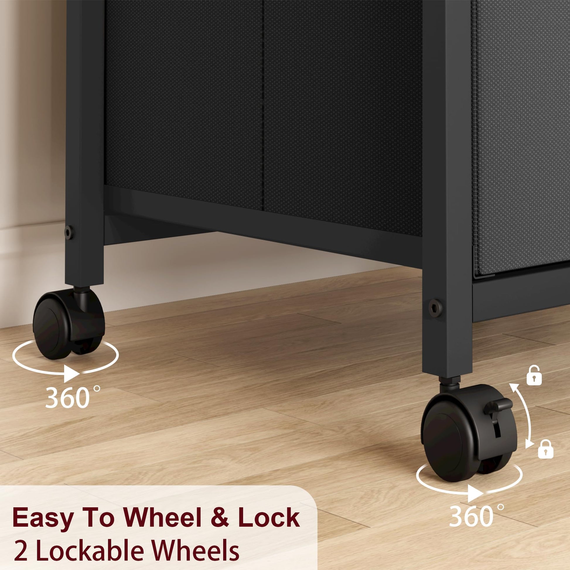 Scatola portadocumenti mobile Garvee con 2 cassetti, struttura in metallo, coperchio in MDF, cassetti in tessuto, nero, ufficio e casa