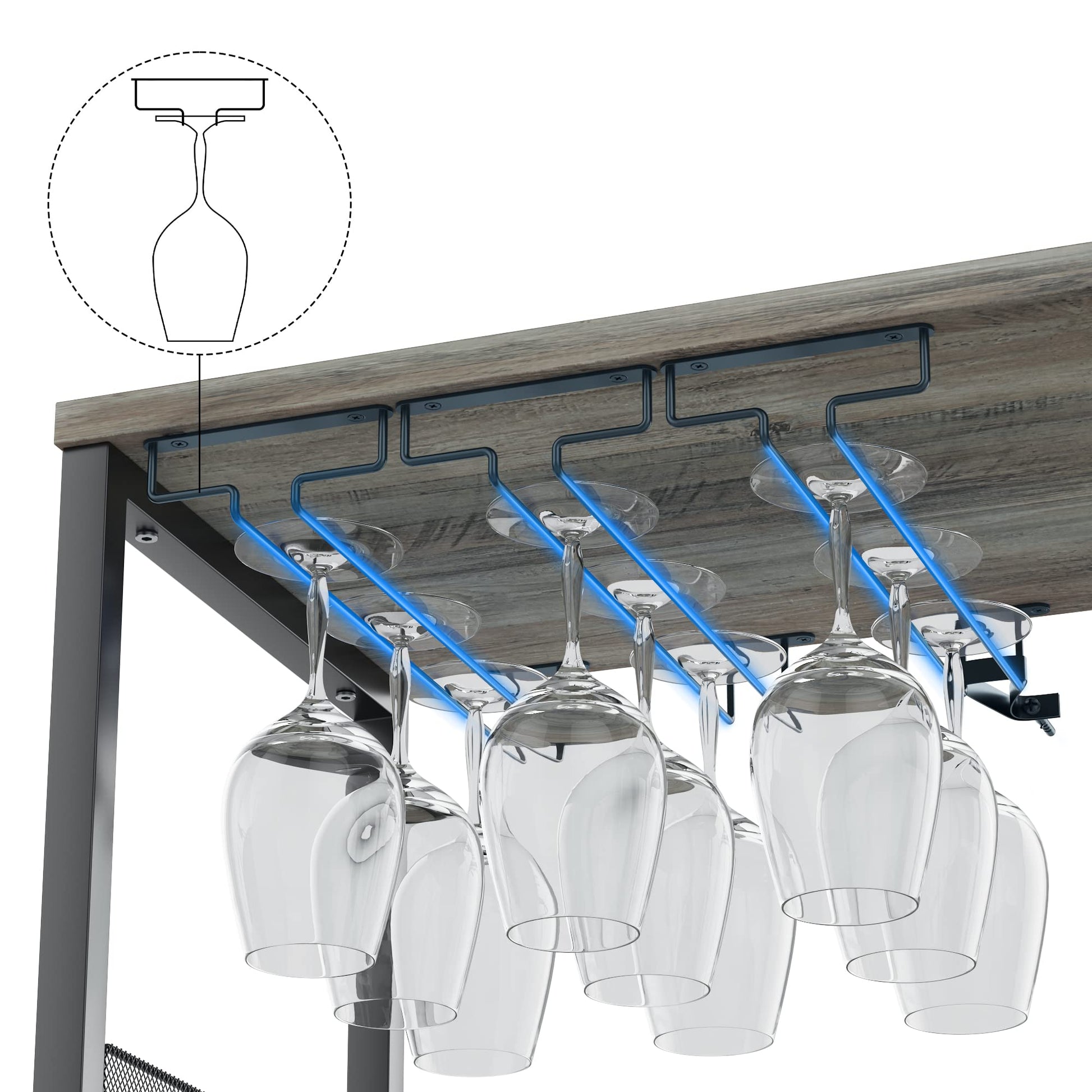 Mobile bar per vino Garvee a 3 ripiani con portabottiglie rimovibile, portabicchieri, ventilato per cucina e bar, 27,2"L x 13,8"P x 36,2"A, grigio
