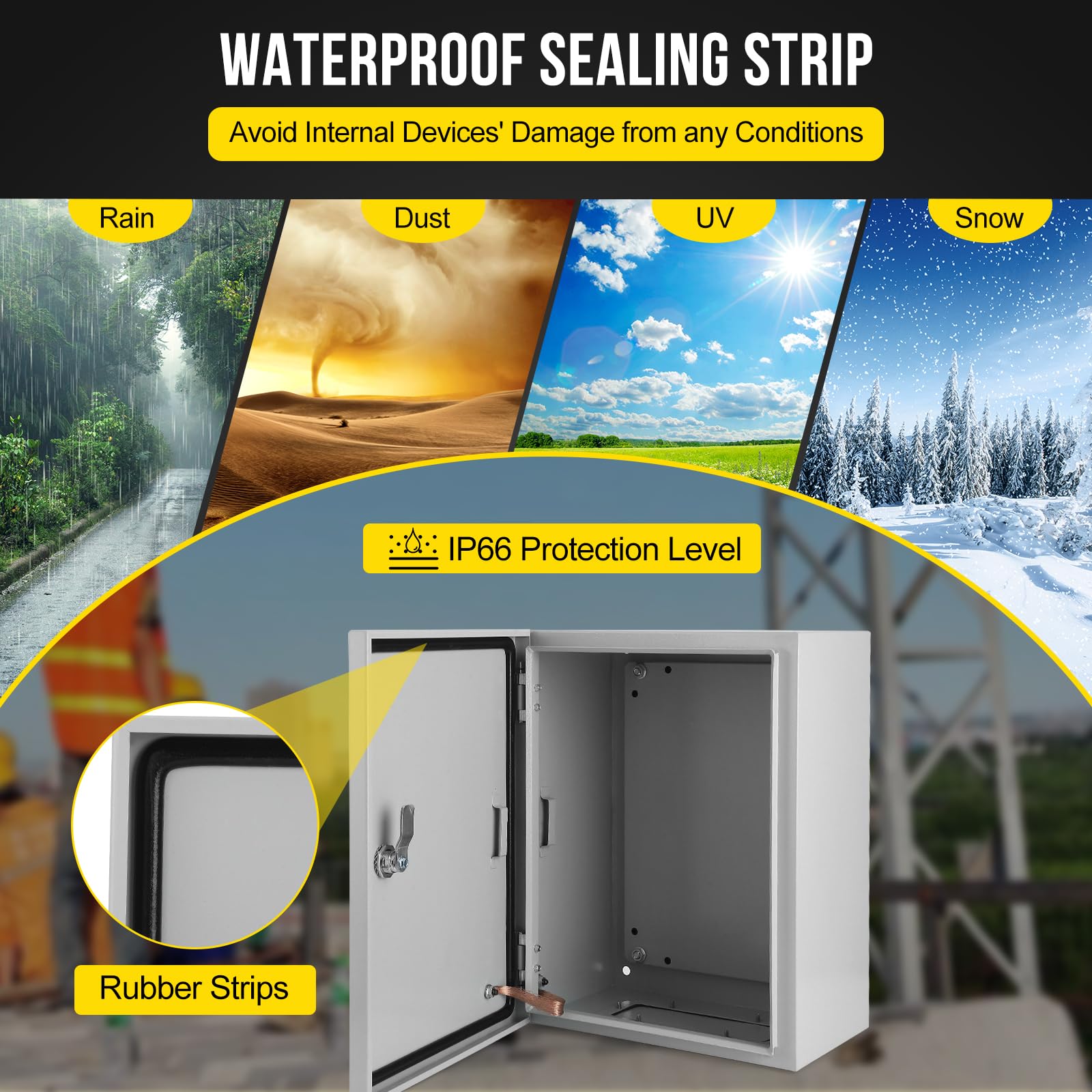 Quadro elettrico per esterni Garvee 16x12x8 pollici NEMA 4X IP66, quadro in acciaio impermeabile per industria e edilizia, grigio