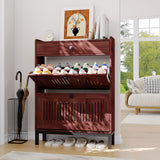 Garvee Mobile Scarpe 2 Cassetti Ribaltabili Con Ripiani Regolabili, Organizzatore Nascosto In Legno Noce, Compatto Per Ingresso E Soggiorno, 80cm L × 24cm P × 110cm A, Naturale - Noci