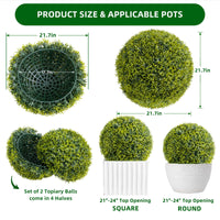 Garvee, set di 2 palline di bosso artificiale da 21,7 pollici, resistenti ai raggi UV, manuali, in materiale PE, per uso interno ed esterno, verdi, con dispositivo di sospensione