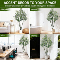 Albero di ulivo nero artificiale Garvee da 7 piedi con vaso per soggiorno e ufficio, tronco flessibile in filo metallico, poliestere, vaso bianco