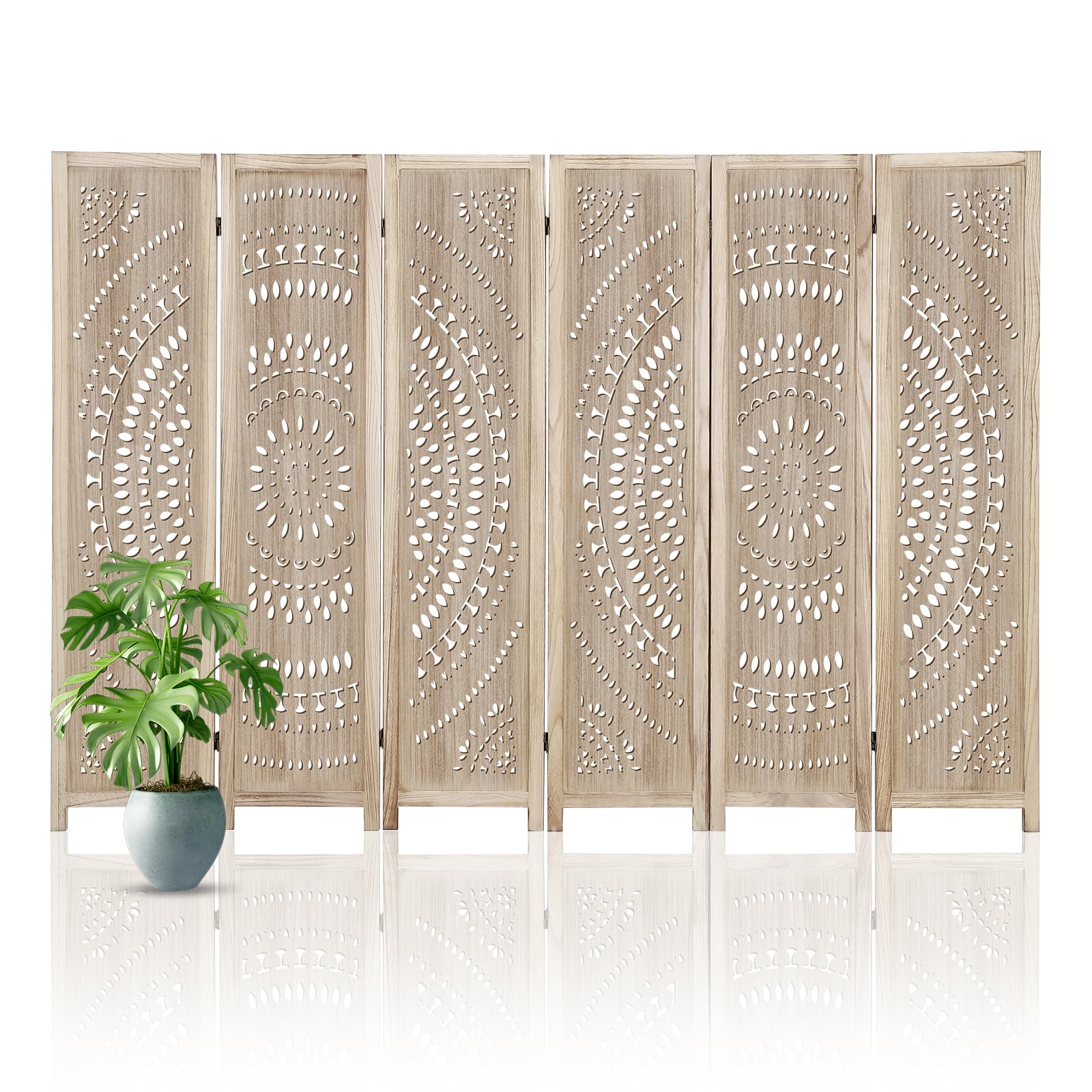Divisorio per ambienti Garvee da 66,9 pollici, pieghevole, 6 pannelli, in legno di Paulownia, MDF, per soggiorno, ufficio, divisorio per la privacy, classico