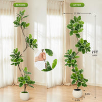 Albero artificiale Garvee Ficus Lyrata da 2,1 m con vaso in cemento e muschio per soggiorno e ufficio, facile da pulire, flessibile, foglie realistiche, verde