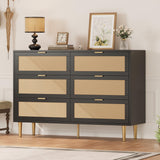 Garvee Cassettiera Rattan 6 Cassetti con Gambe e Maniglie Oro per Camera e Soggiorno, Legno Ingegnere, Stabile, Moderna, Ampio Piano, Design Antiribaltamento - Nero