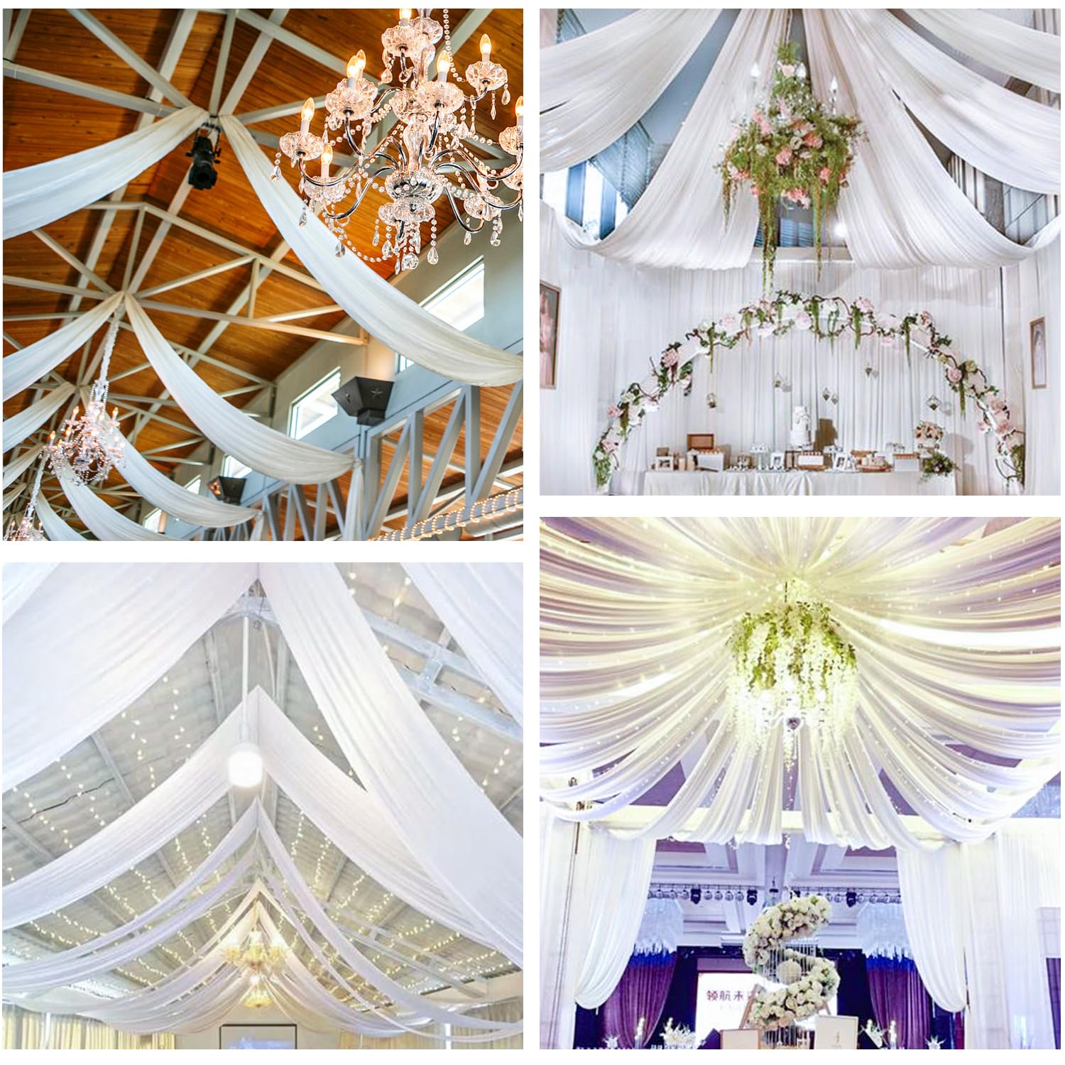 Tende da soffitto Garvee per matrimoni, 6 pannelli 1,5x6 m in chiffon bianco per cerimonie, ricevimenti, banchetti