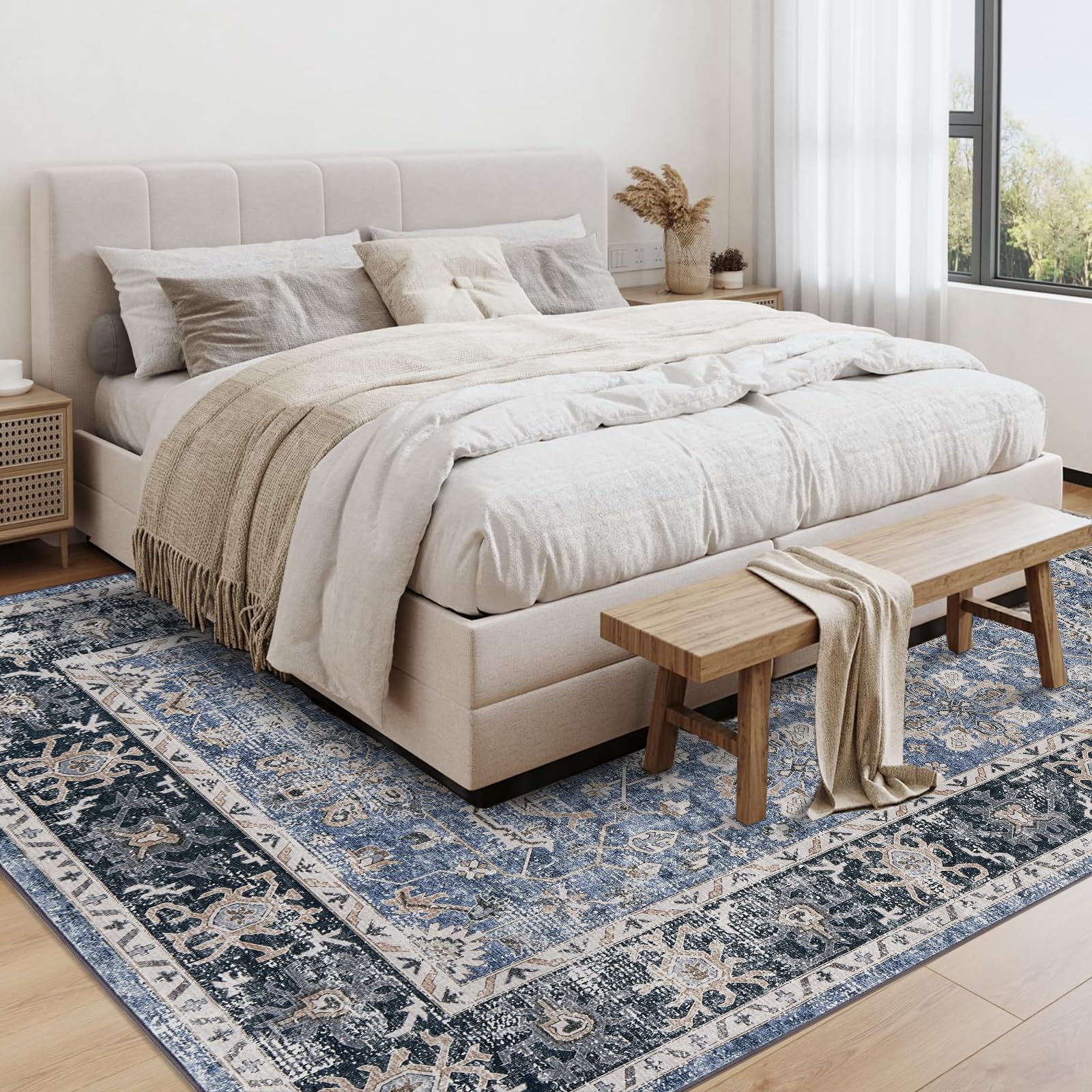 Tappeti lavabili Garvee per soggiorno, a pelo corto, per camera da letto, soggiorno, sala da pranzo, 200x290 cm, stile boho-vintage