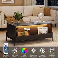 Tavolino da caffè in rattan Garvee da 40,9" con illuminazione a LED e 2 cassetti per soggiorno, MDF e metallo, finitura rovere nero