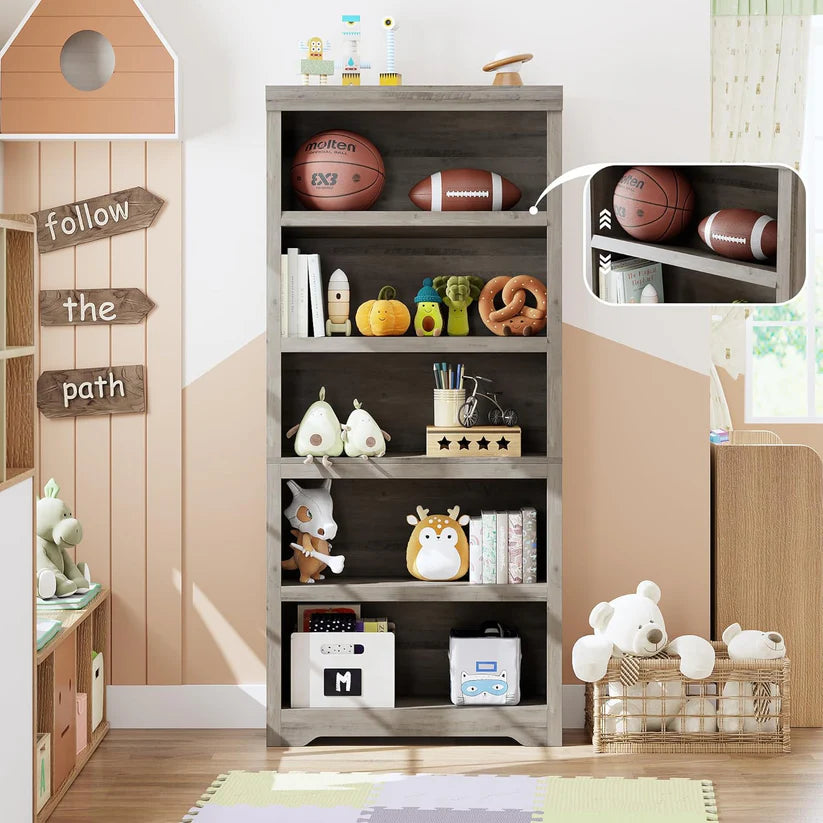 Garvee Libreria Rustica Alta 190,5 cm 2-6 Ripiani Regolabili MDF Robusta Antiribaltamento Soggiorno Studio