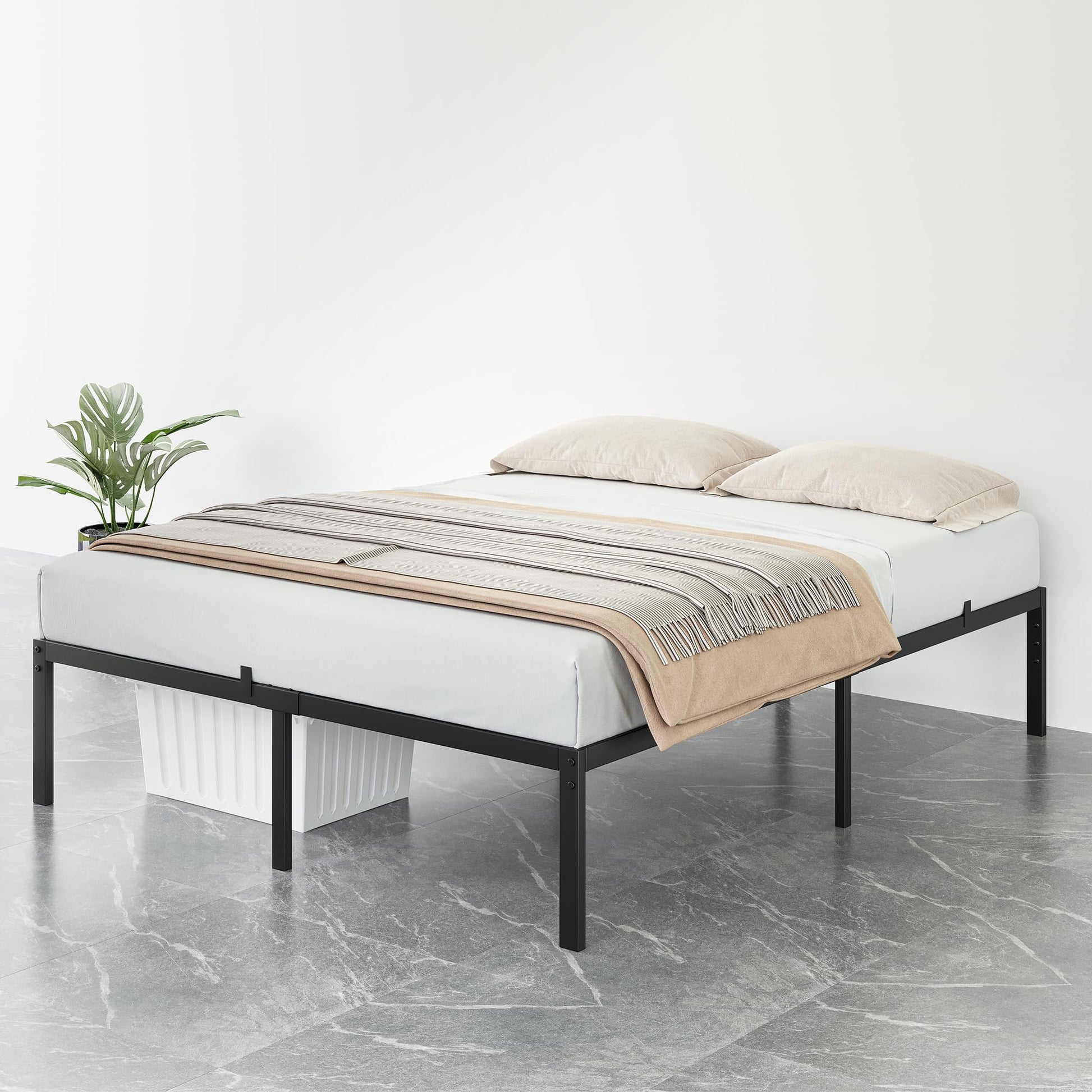 Struttura letto matrimoniale in metallo Garvee da 14 pollici con contenitore, robusta struttura in acciaio, camera da letto, altezza 14 pollici, nero