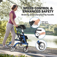 Rollator pieghevole Garvee con ammortizzatori - ruote anteriori da 12" e posteriori da 10" per comfort e sicurezza su tutti i terreni