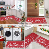 Garvee Küchenläufer 2er Set Rutschfest Waschbar Schneeflocken Leinenoptik Rot 40x60cm 40x120cm Festliche Weihnachtsdeko