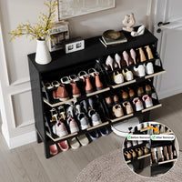 Scarpiera Garvee con 4 scomparti a ribalta, design scanalato in stile rustico, gambe in metallo, stretta, per corridoio e ingresso, nera