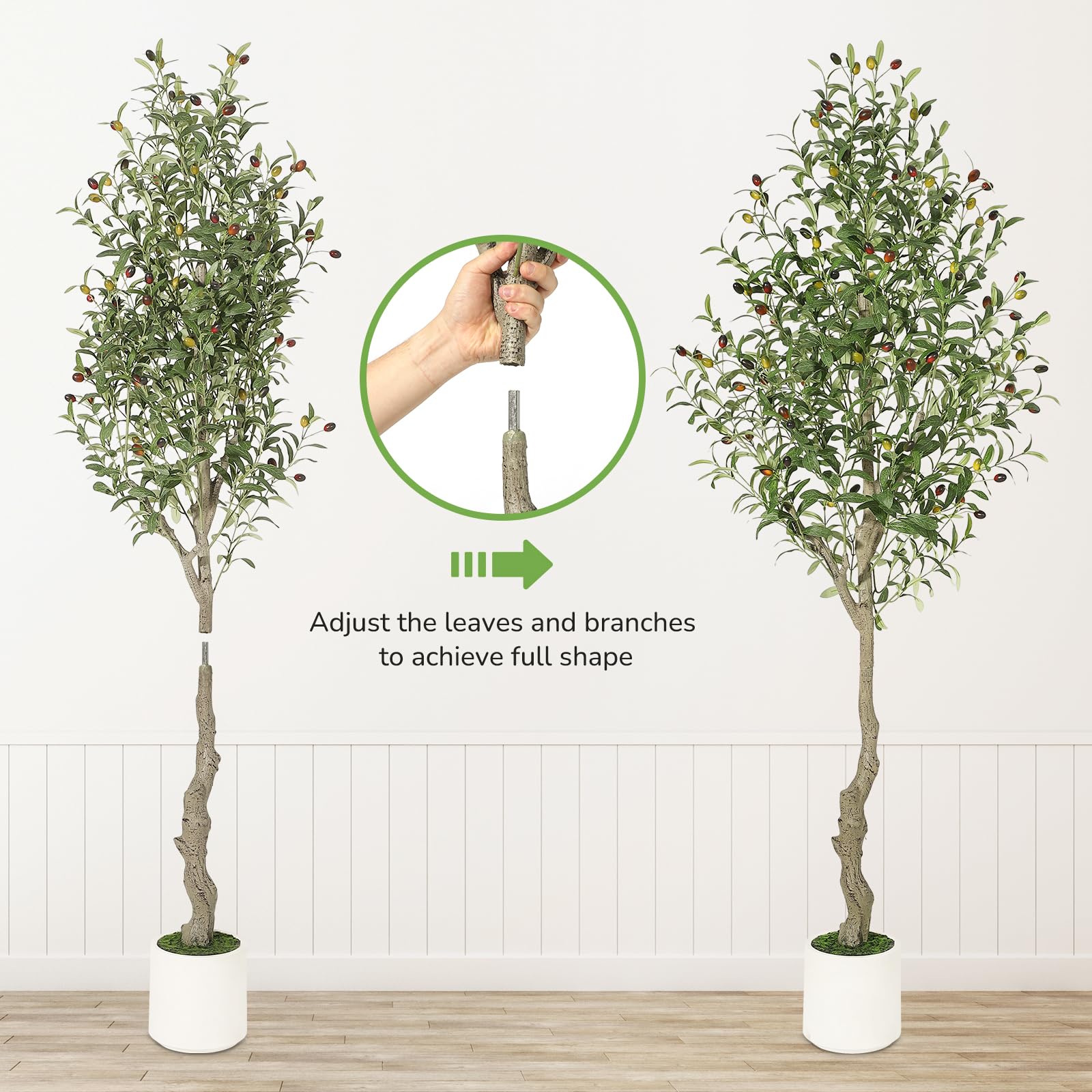 Albero di ulivo artificiale Garvee alto 6 piedi con tronco realistico in PE e foglie regolabili per la decorazione del soggiorno, vaso in PP bianco