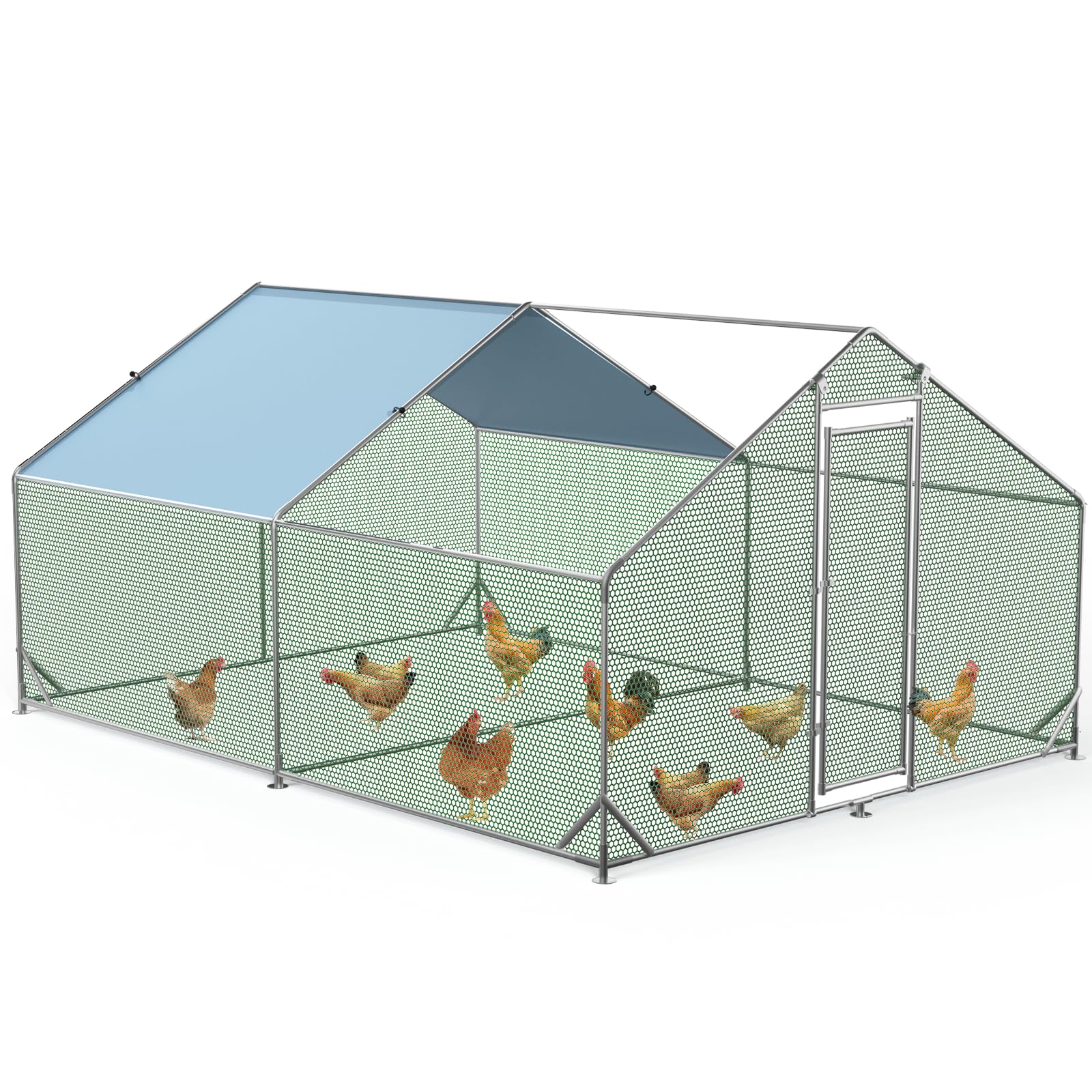 Pollaio in metallo Garvee Large 3 x 4 x 1.95 m – Due scomparti, struttura in tubo di acciaio triplo rinforzato per giardino e fattoria