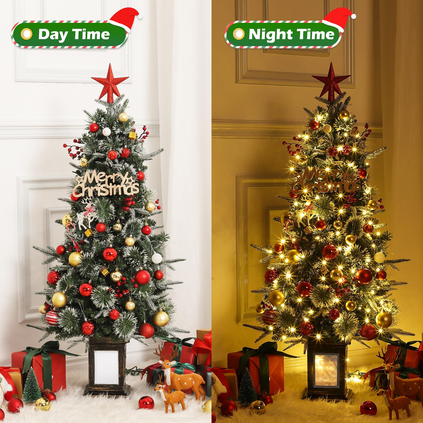 Albero di Natale Artificiale Garvee 4 Piedi con 150 LED Bianco Caldo/Multicolore, 8 Modalità, Fibra Ottica e Base Trasparente