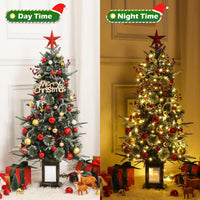 Albero di Natale Artificiale Garvee 4 Piedi con 150 LED Bianco Caldo/Multicolore, 8 Modalità, Fibra Ottica e Base Trasparente