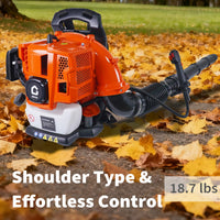 Soffiatore per foglie a zaino Garvee 52CC, motore a 2 tempi da 2,2 CV, per giardino e neve, 780 CFM, ergonomico, leggero, serbatoio da 1,2 l, impugnatura antivibrazione