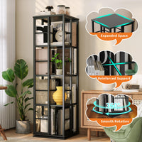Libreria girevole Garvee, scaffale angolare a 4 ripiani, girevole a 360°, legno e metallo, soggiorno, ufficio, 54 pollici, marrone