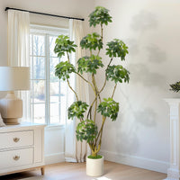 Garvee, albero artificiale da interni alto 7 piedi, ombrellone multi-stelo Schefflera bianco, fioriera in PE, stabile e facile da curare, per casa e ufficio